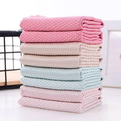 Fish Scale French Terry Glasses Kitchen Dish Anti-grease Wiping Rags Towels Fish Scale Microfiber Household Cleaning Cloths